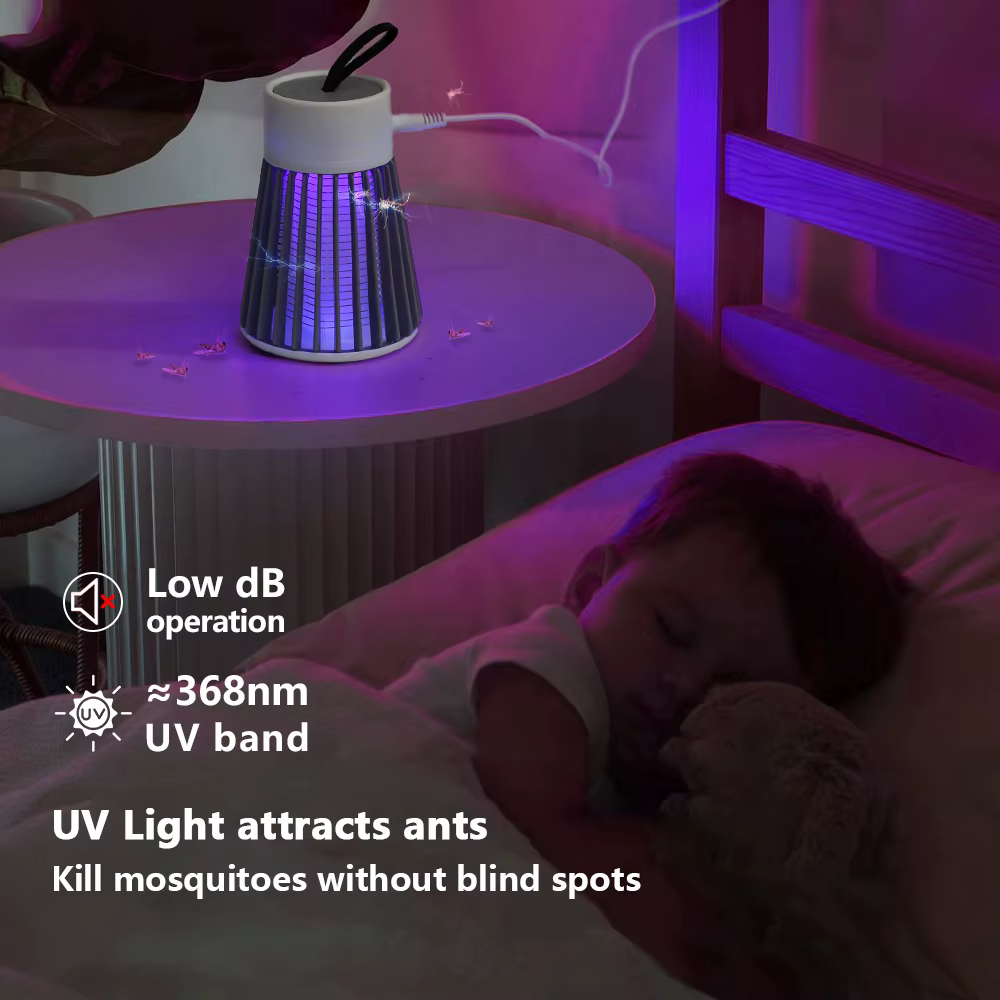 Lampe anti-moustiques 2-en-1 USB, piège à insectes électrique avec veilleuse LED pour chambre, camping extérieur, guêpes, moucherons, mouches