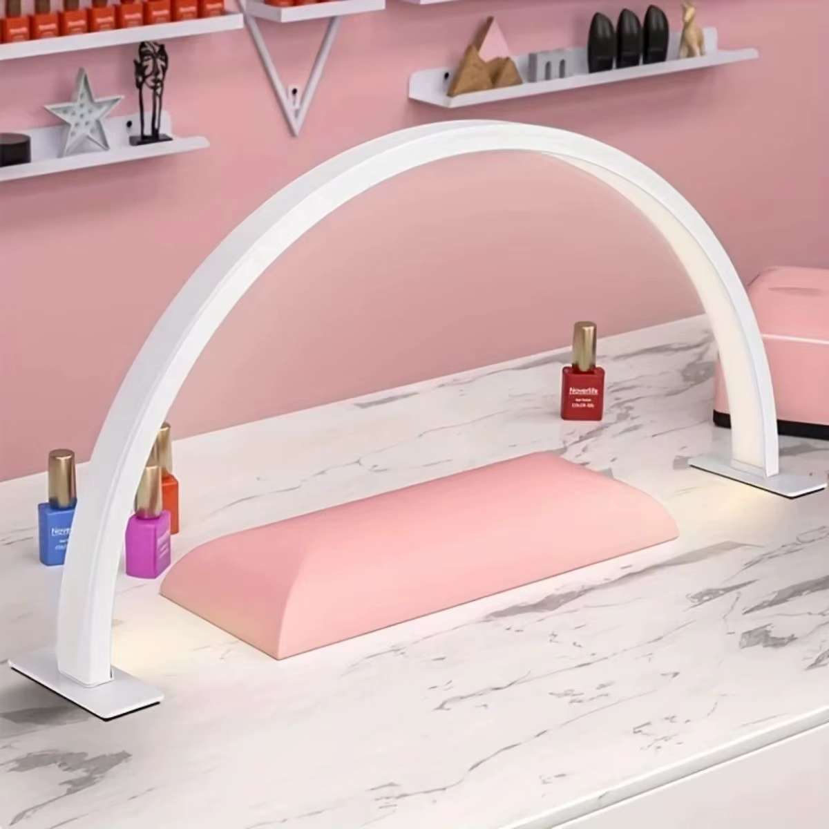 Lampe de bureau en forme de demi-lune en U, lumière LED sans ombre à trois couleurs réglables, alimentation USB universelle, interrupteur de commande filaire à une touche, idéale pour le nail art, les
