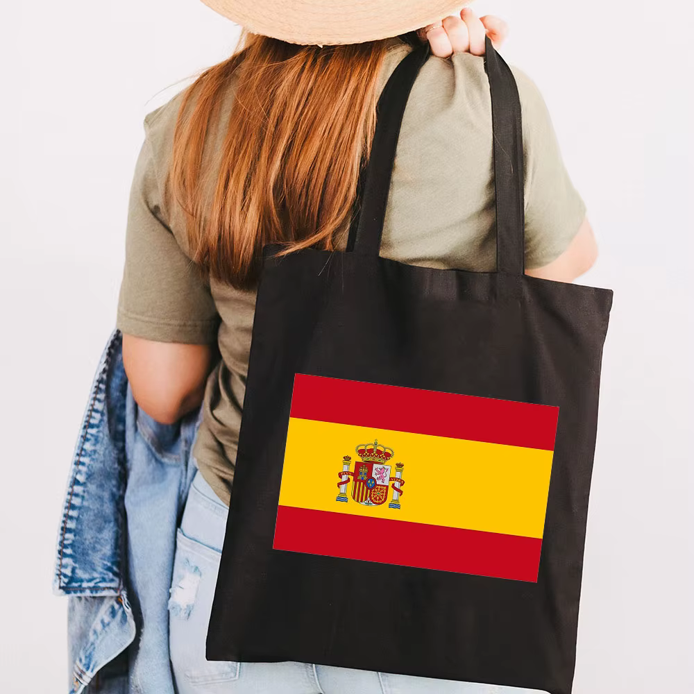 Sac d'école en toile pour femmes, grande capacité, fourre-tout à épaule, carte de drapeau de l'espagne, de dubaï, de dubaï