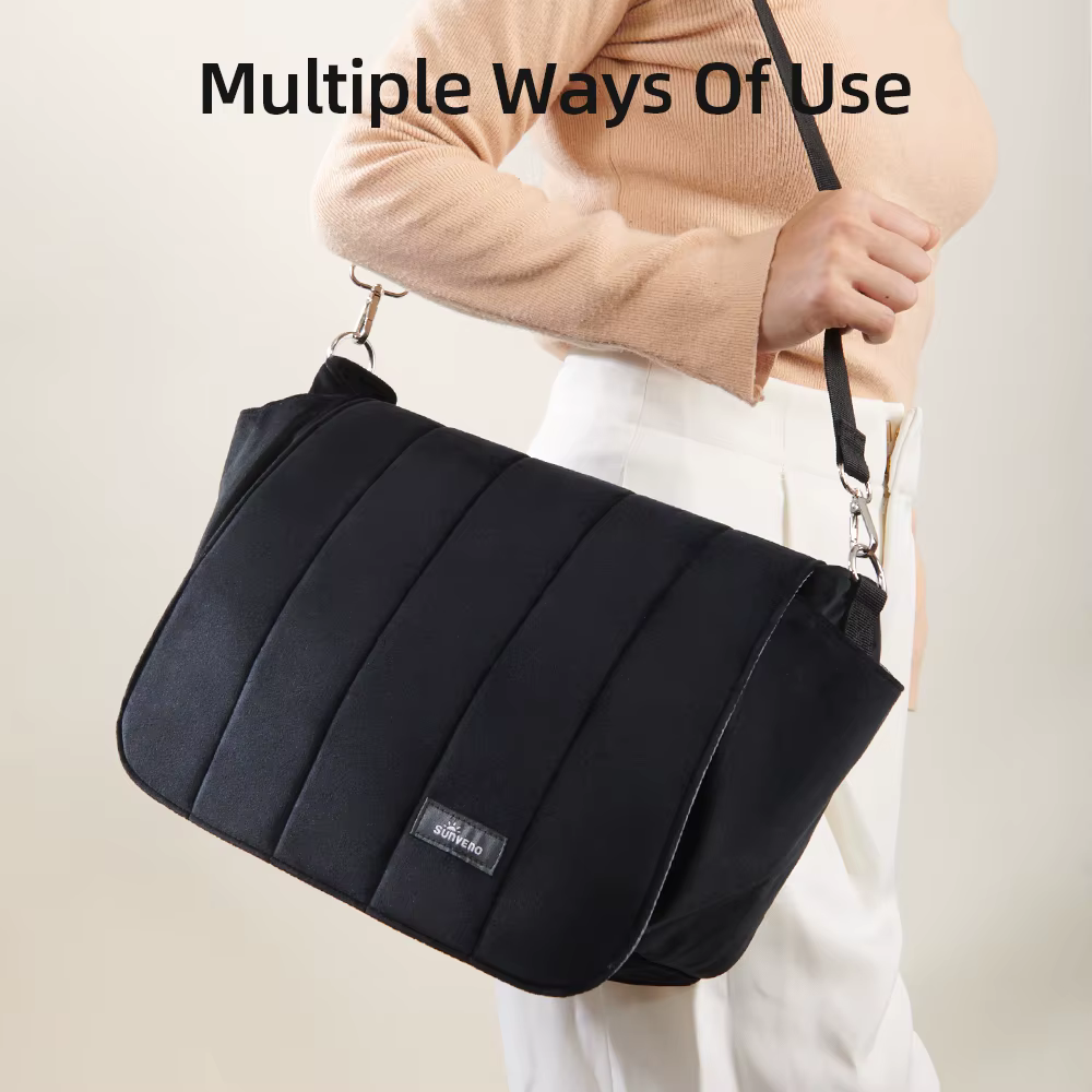 Sunveno-Sac à couches en velours côtelé noir pour poussette, sac à bandoulière grande capacité pour maman, pratique et classique