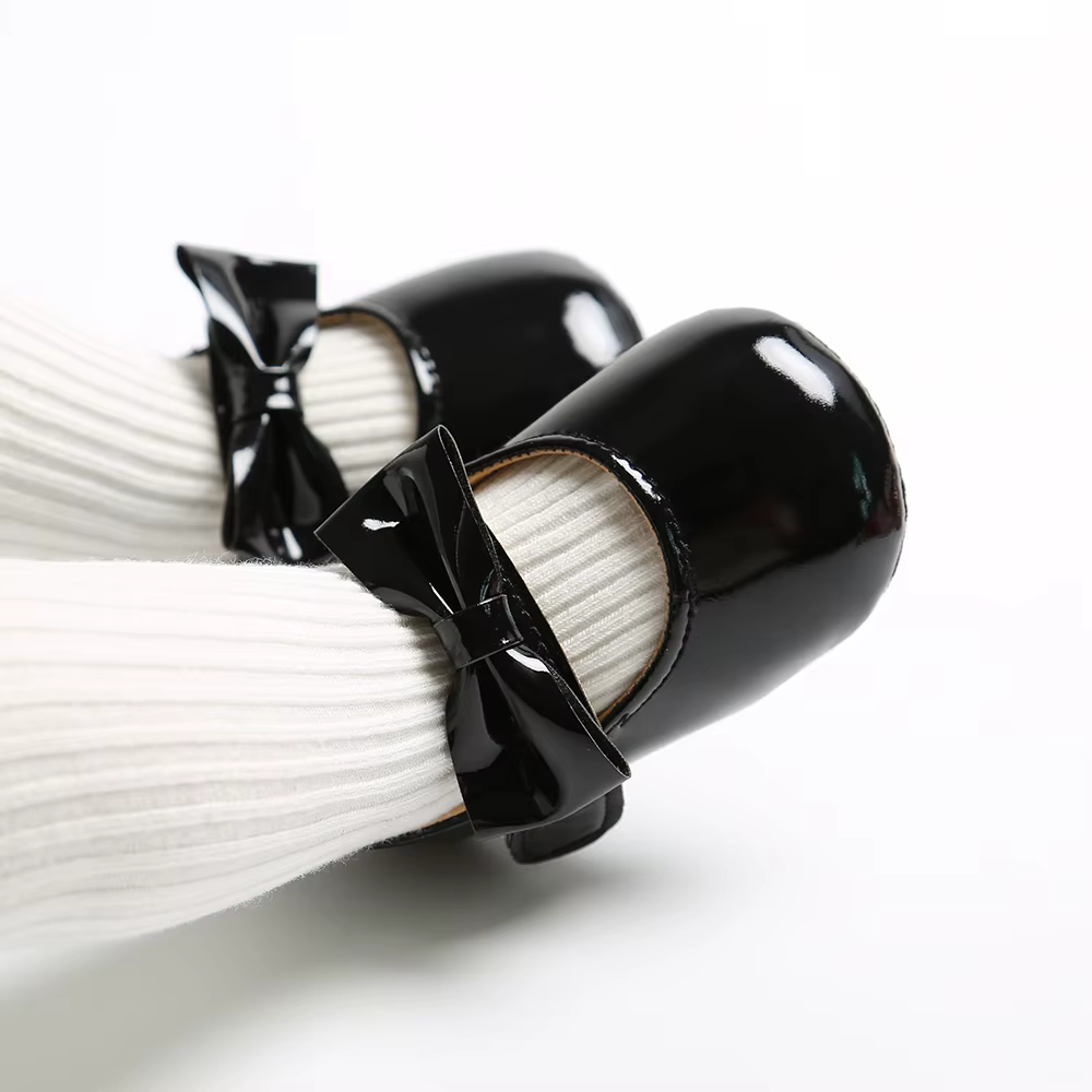 Chaussures pour nouveau-né fille, chaussures en PU antidérapantes avec nœud papillon, robe de princesse classique, chaussures de berceau pour premier marcheur