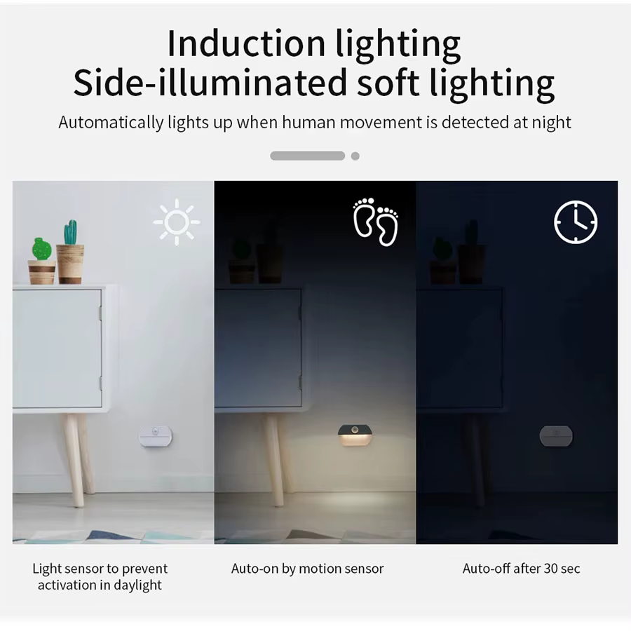 Détecteur de mouvement LED veilleuse alimenté par batterie lampe de nuit intérieure pour chambre mur escalier placard allée corps lampe à Induction