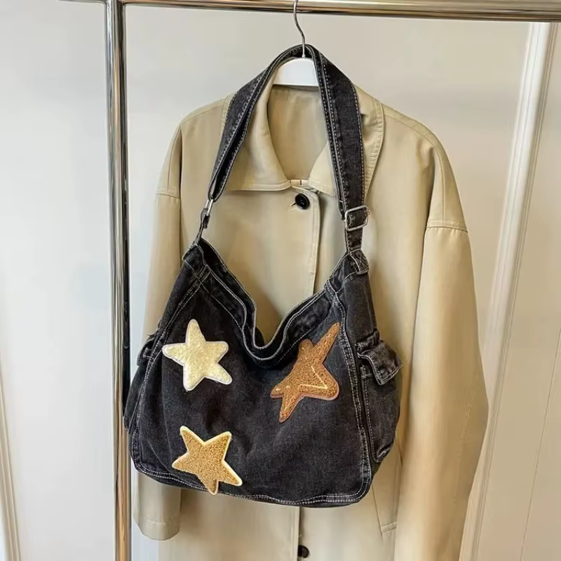 Sac à bandoulière en Denim brodé étoile rétro japonaise