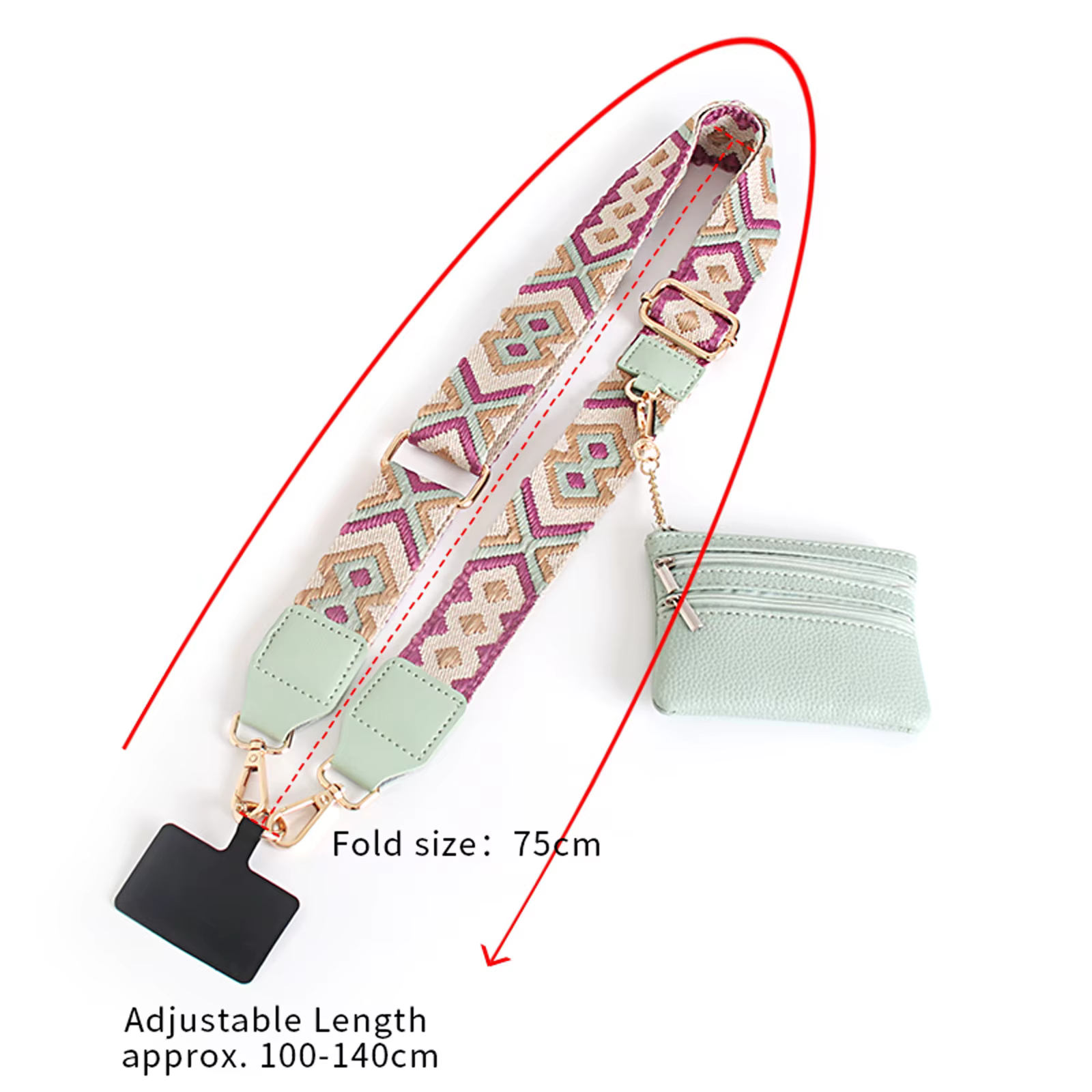 Lanière de téléphone avec poche zippée et sac de rangement
