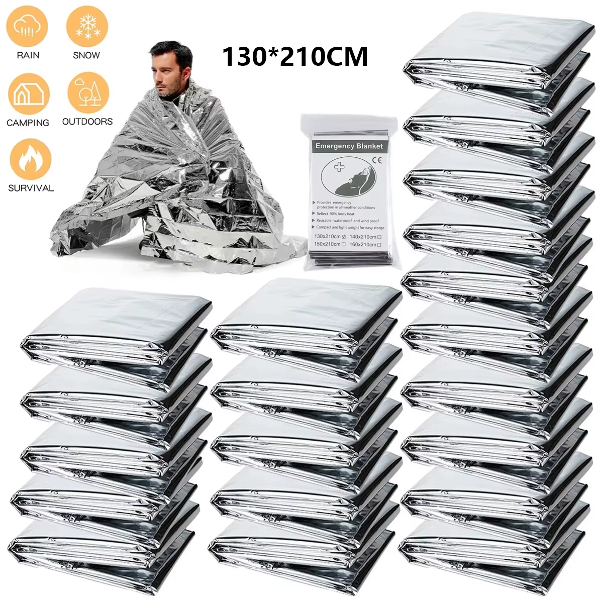 Couverture de survie d'urgence extérieure en argent d'or