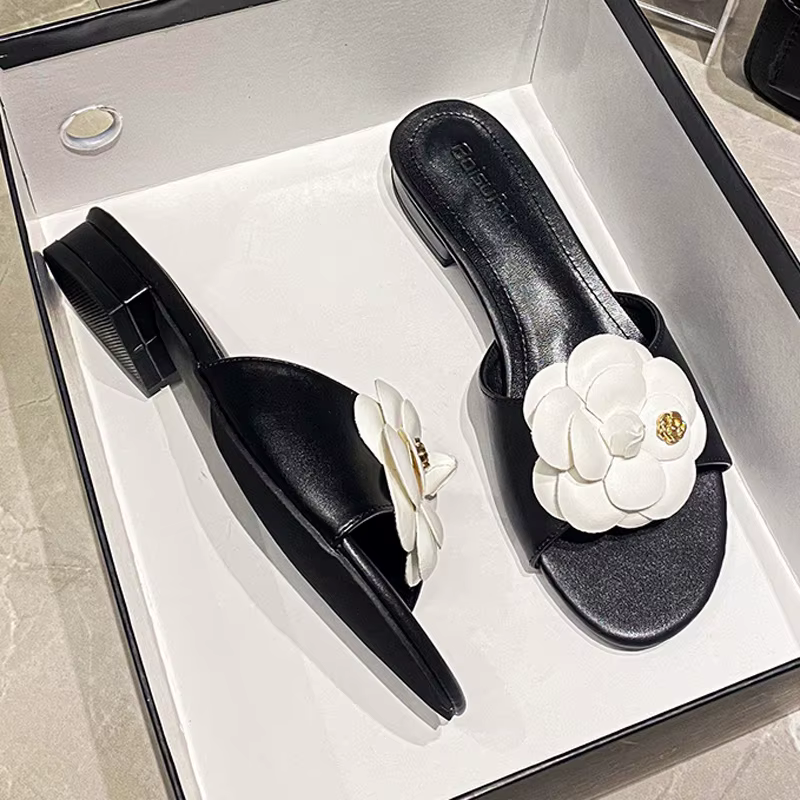 Pantoufles Antidérapantes à Talons Bas pour Femme, Tongs Ouvertes, Chaussures d'Été, Maison et Extérieur
