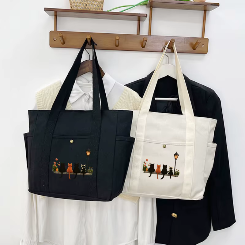 Filles femmes graphique sac fourre-tout grande capacité dessin animé épaule mignon chat Shopper sacs à main épaule mode toile décontracté Shopping