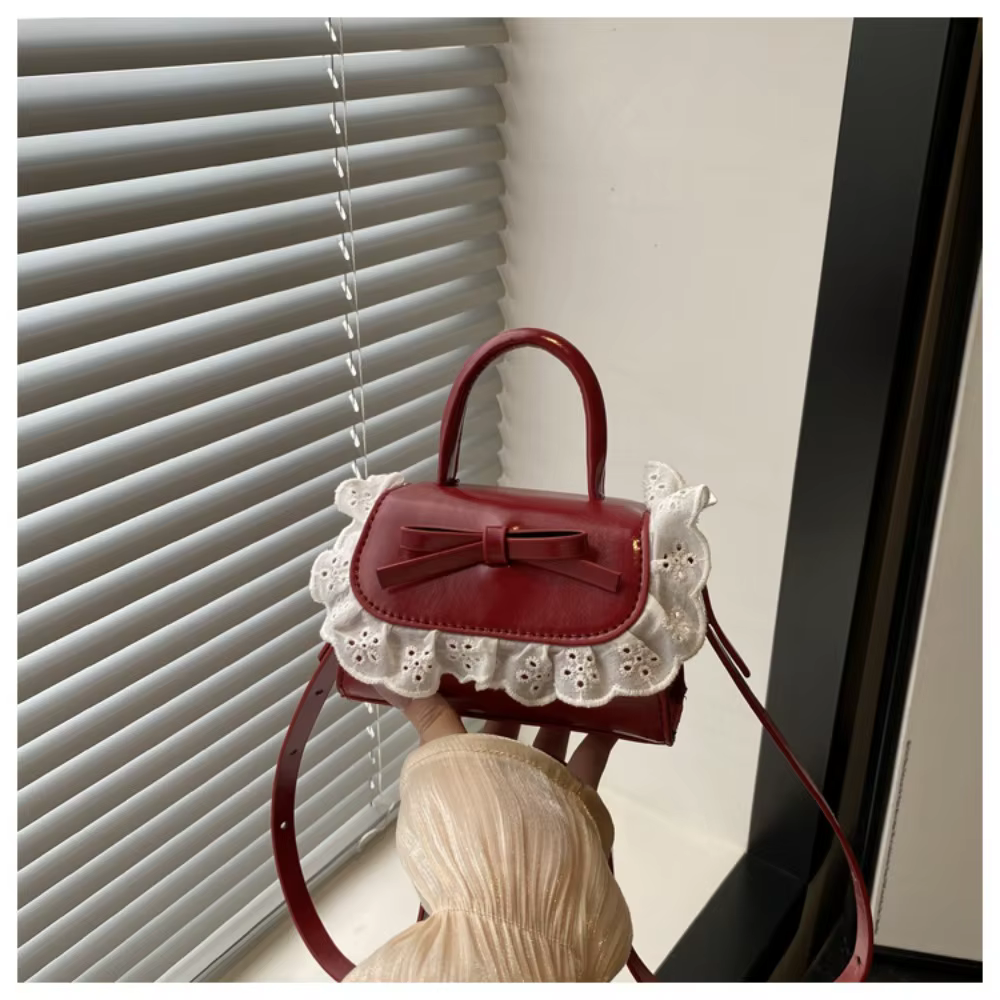 Sac bandoulière mini tendance en cuir PU avec nœud en dentelle, style Y2K, sac à main pour femme
