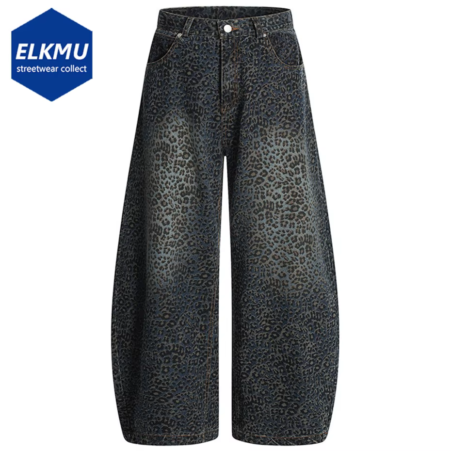 Jean Baggy léopard pour hommes, pantalon en Denim ample à jambes larges, Streetwear Harajuku Vintage, pantalon unisexe