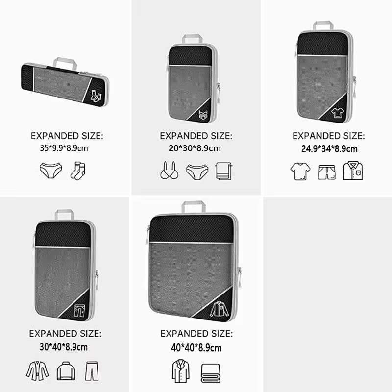 5 pièces organisateur de voyage sac ensemble vêtements Cubes de Compression pour avion