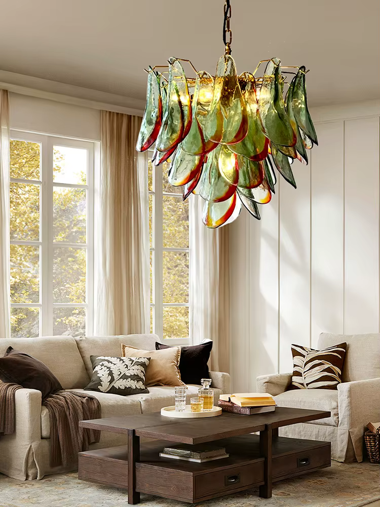 Lampe LED suspendue en forme de pétale de verre, design vintage, éclairage d'intérieur, luminaire décoratif de plafond, idéal pour une table à manger, art déco