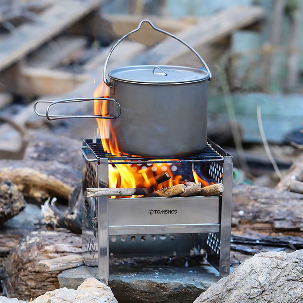 Tomshoo Camping en plein air poêle à bois W Barbecue gril Portable