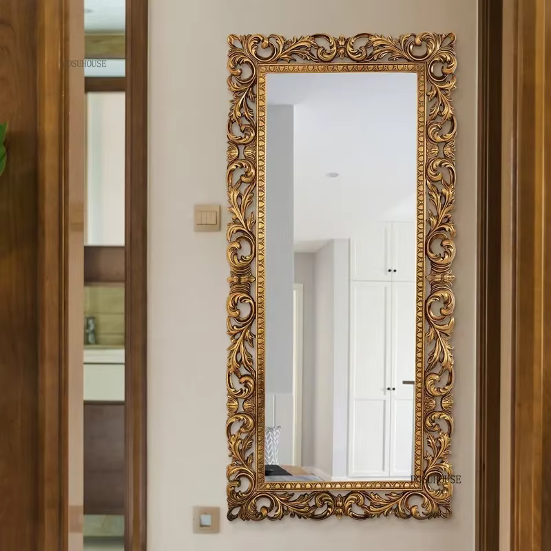 Miroir sur pied rétro pleine longueur, design orné, style européen classique pour la décoration de chambre et de salon