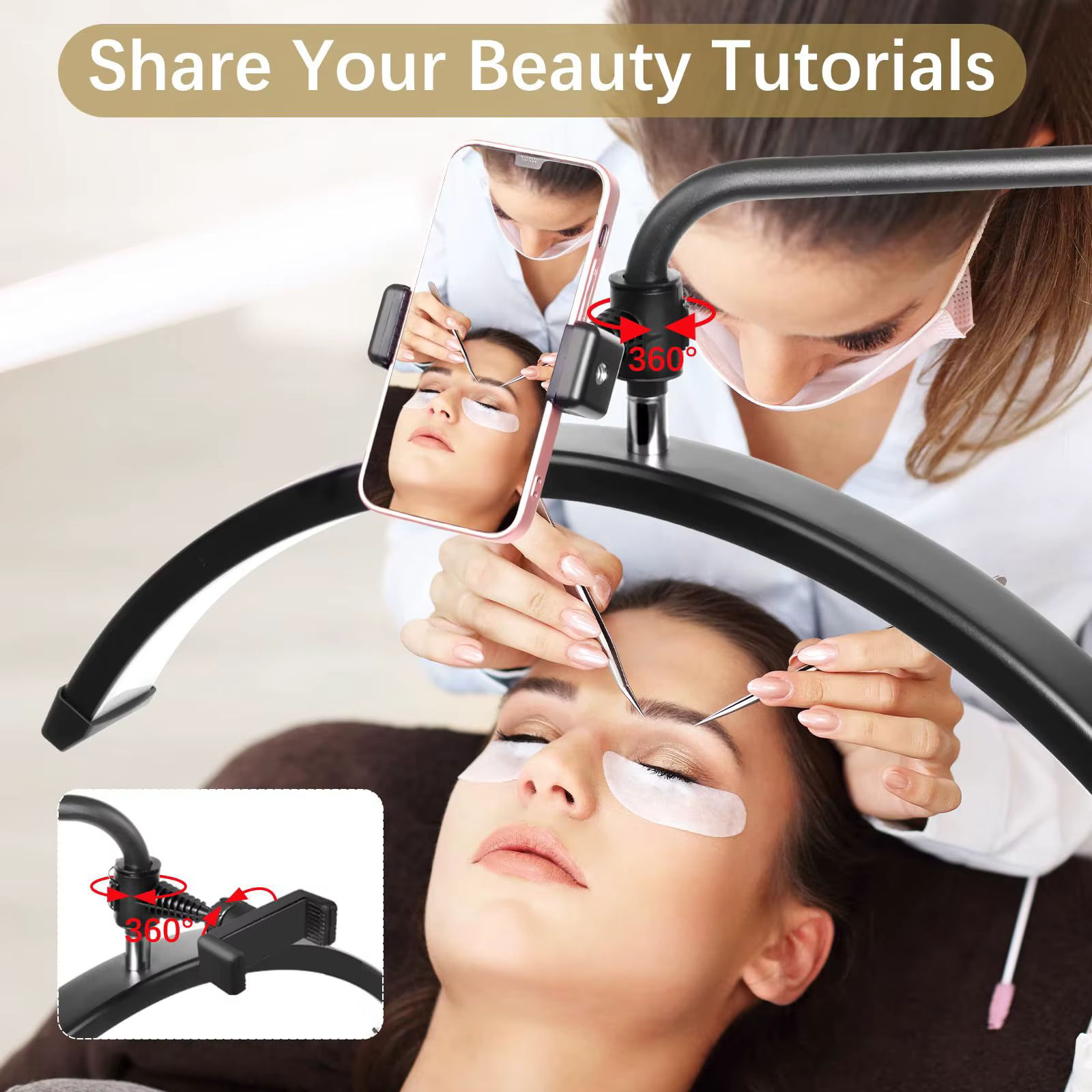 Lumière de remplissage sur pied demi-lune 40W, variable pour Salon de beauté, coupe et Massage, luminaires LED