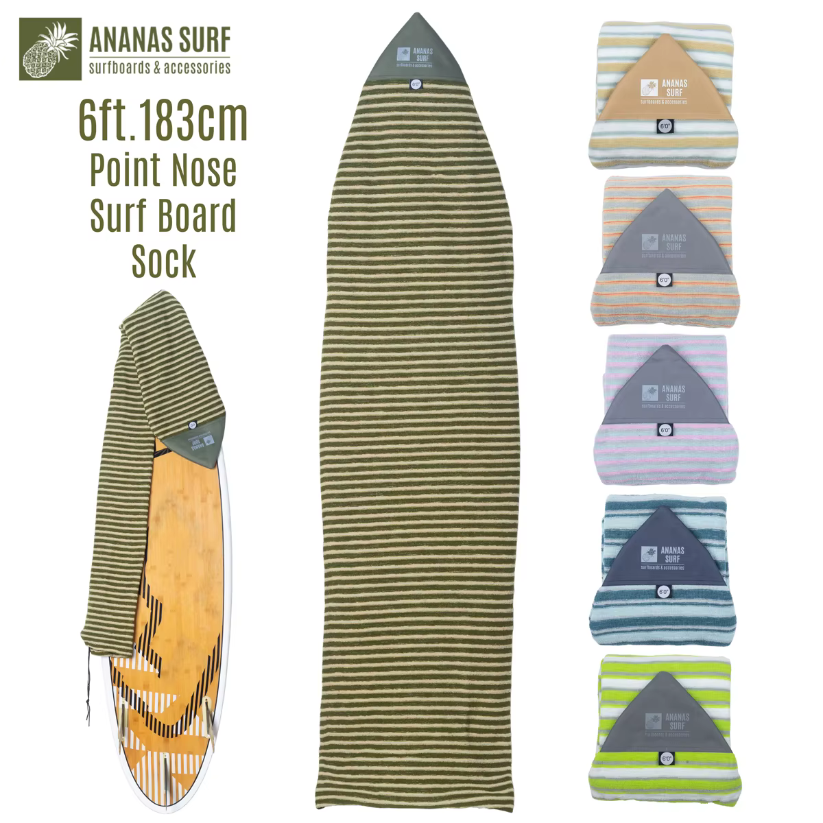 Ananas Surf Surfboard Sock, Soft Cover Bag, Kite Wakesurf Foil Board Protective Fabric, Point Antarctique, 6'0 ", 185 cm