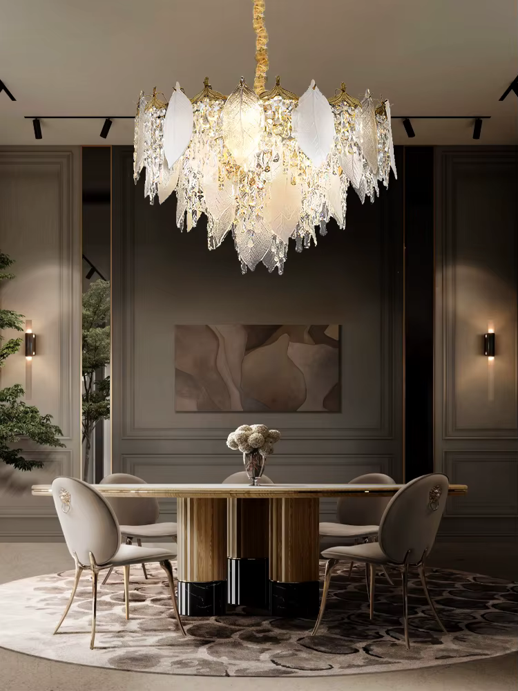 Lustre de feuilles de verre en porcelaine de luxe lampes suspendues en cristal modernes décor à la maison éclairage Lustre Villa salon suspension