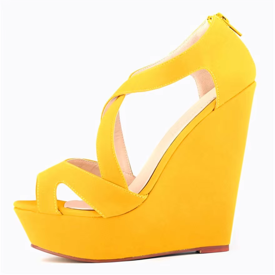 Nubuck cuir haute plate-forme femmes sandales 2025 été concis bout ouvert talons hauts chaussures dames Sexy creux fête sandales à talons compensés