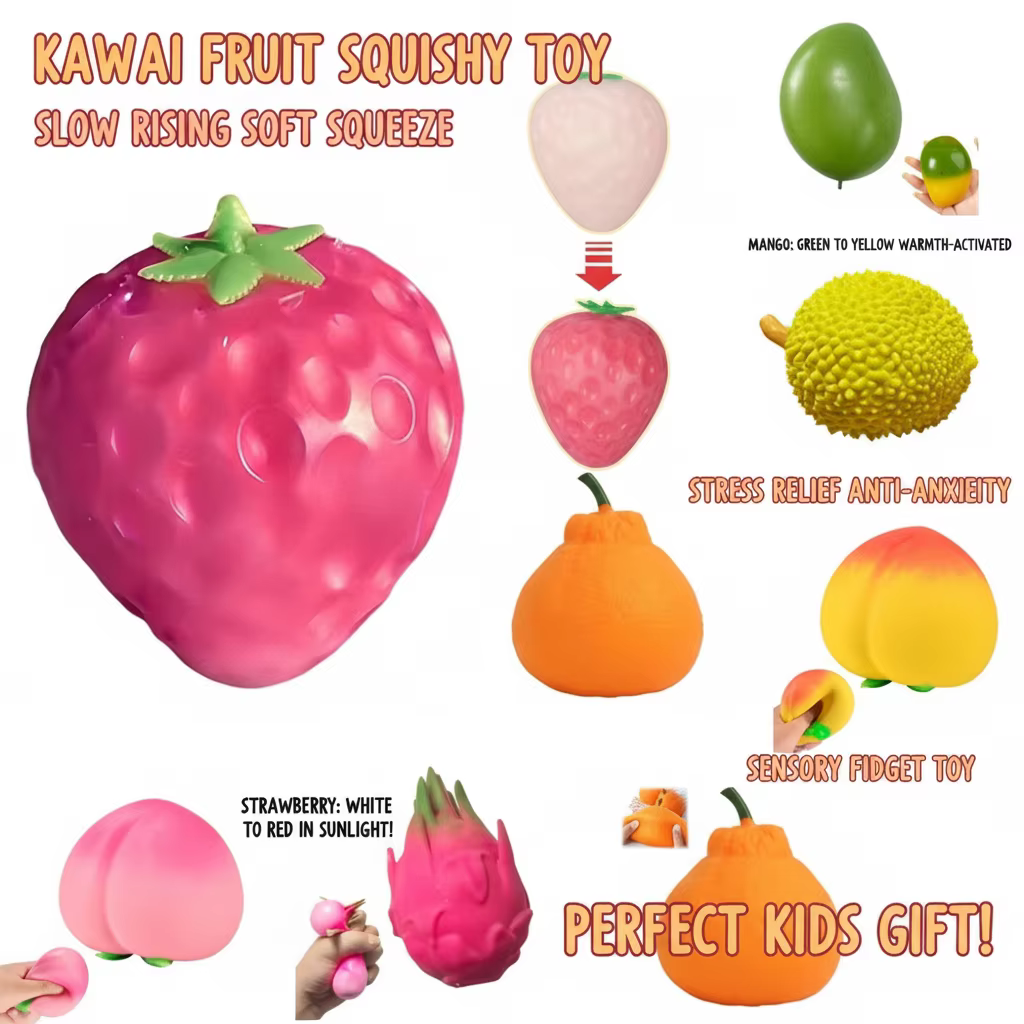 Jouet Squishy Kawaii en Forme de Fruit, à Remontée Lente, Doux, Anti-Stress, Anti-Anxiété, Jouet Sensoriel Fidget pour Enfants, Idéal Cadeau
