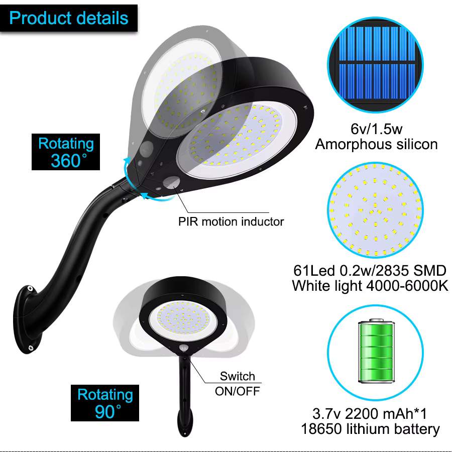 Lumière de douche solaire LED lampe