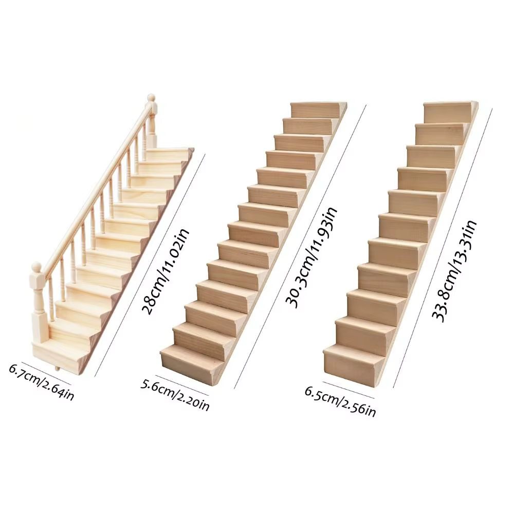 Meubles de maison de poupée 1:12 pour jeu d'imitation, modèle miniature DIY, mini-escalier en bois avec rampe et main courante