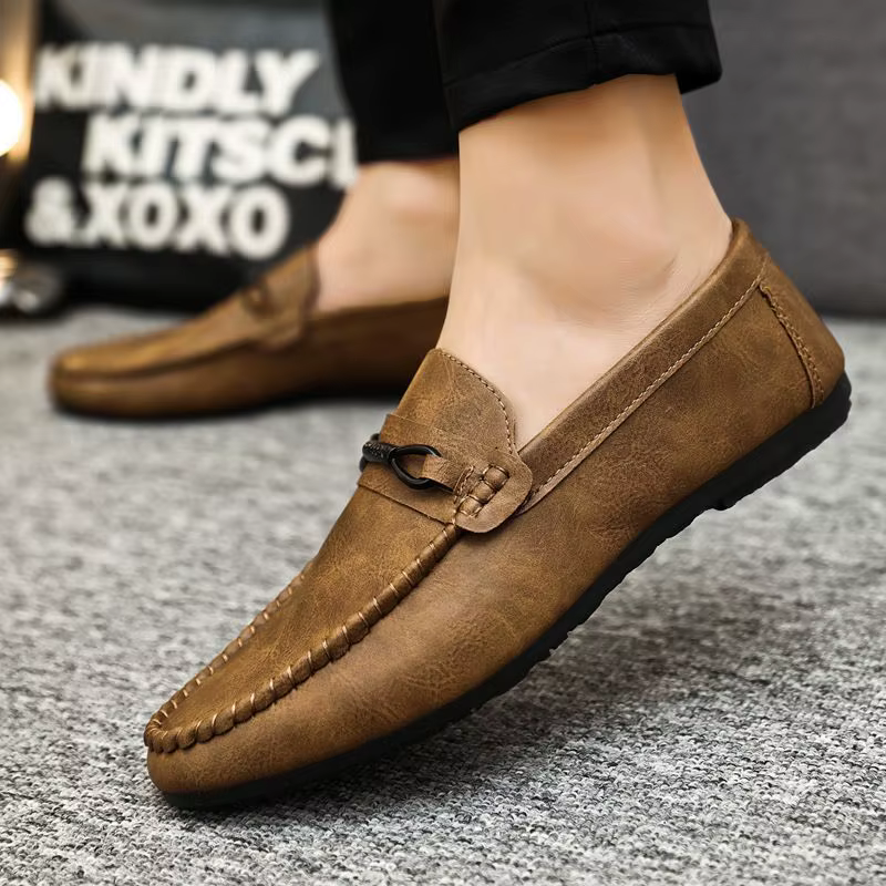 Mocassins à enfiler pour hommes, chaussures de conduite décontractées, fond souple, respirant, Style coréen, bout rond, en cuir, offre spéciale d'été...