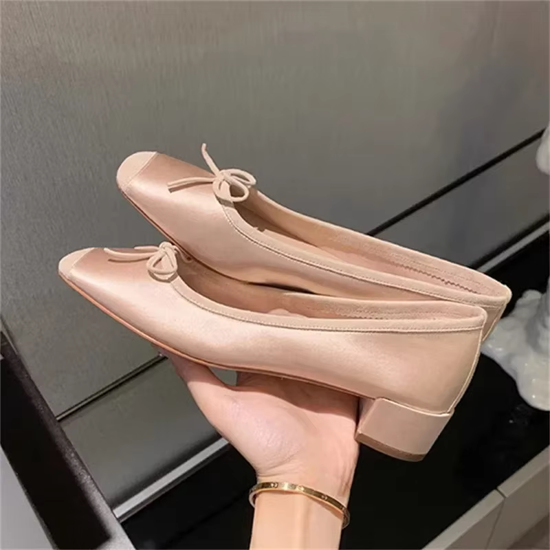 Aneikeh ballerines respirant soie ballerines femmes été automne sans lacet mocassins bout carré nœud papillon plat chaussures décontractées