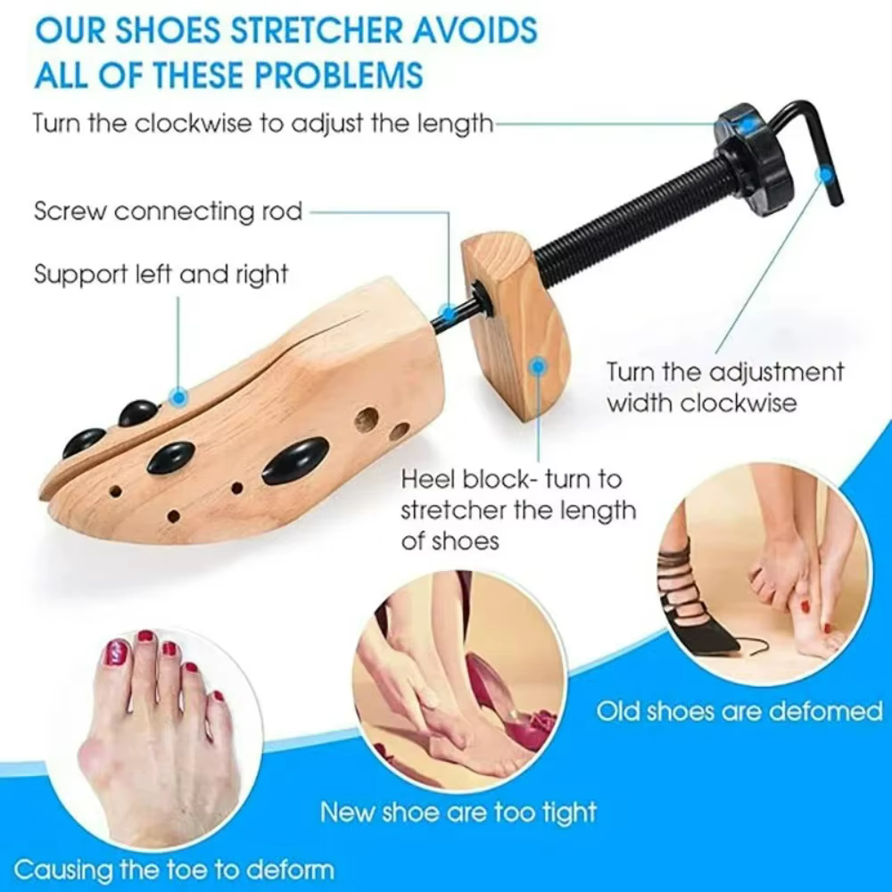 1 pièce Élargisseur de chaussures en bois réglable pour femmes et hommes aux pieds larges, pour augmenter la taille, la longueur et la largeur