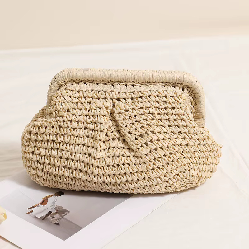 2025 nouvelles femmes paille tissé sac chaîne sangle paille pochette sac à main grande capacité élégant sac à bandoulière couleur unie pour la plage d'été