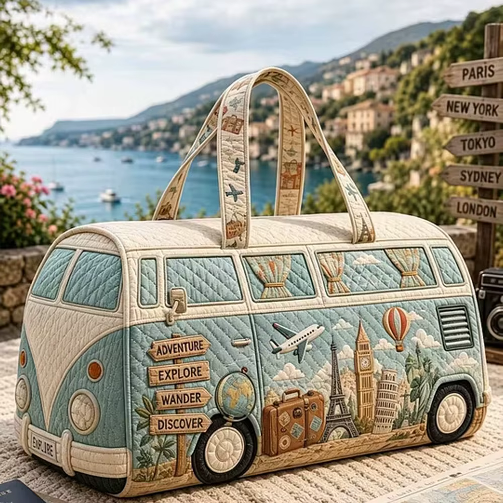 Sac de voyage matelassé vintage style bus d'aventure