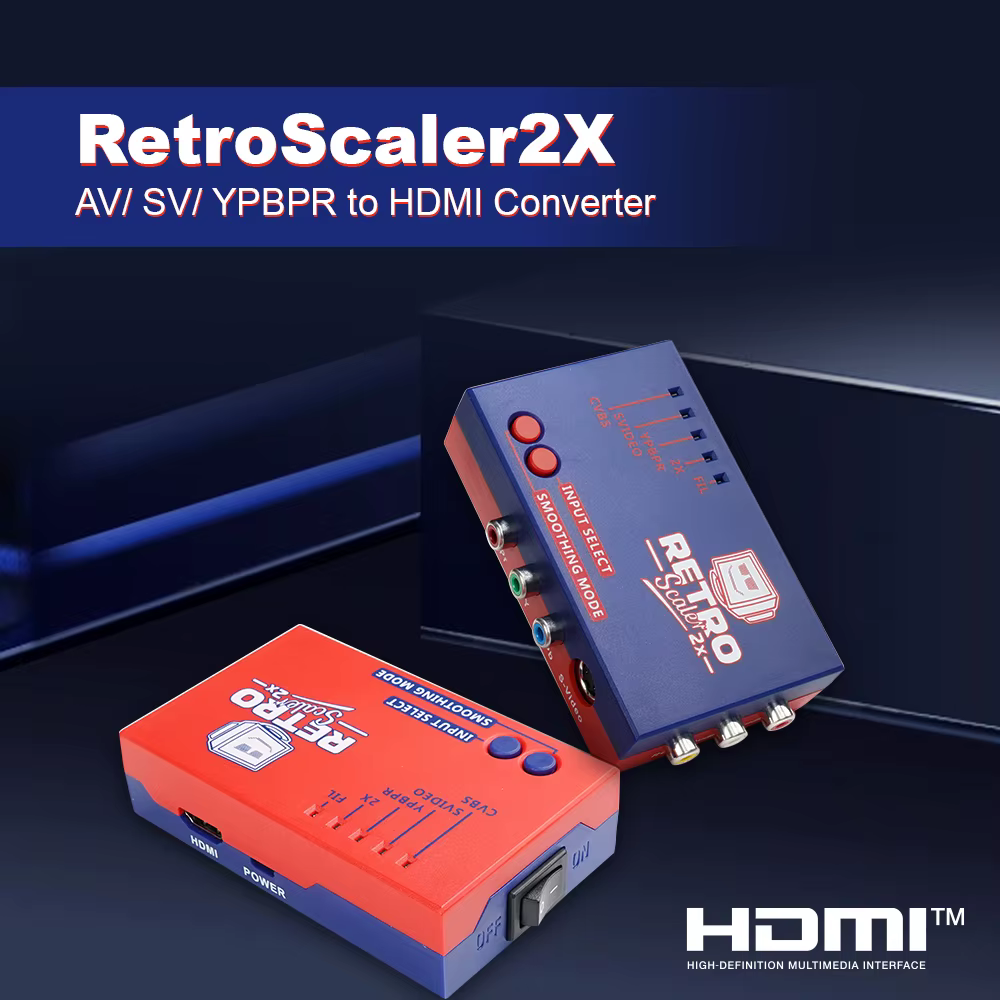 RetroScaler2x AV vers HDMI ® Convertisseur et ligne-doubulleur pour consoles de jeux rétro PS2 N64 NES Dreamcast Saturn MD1 MD2