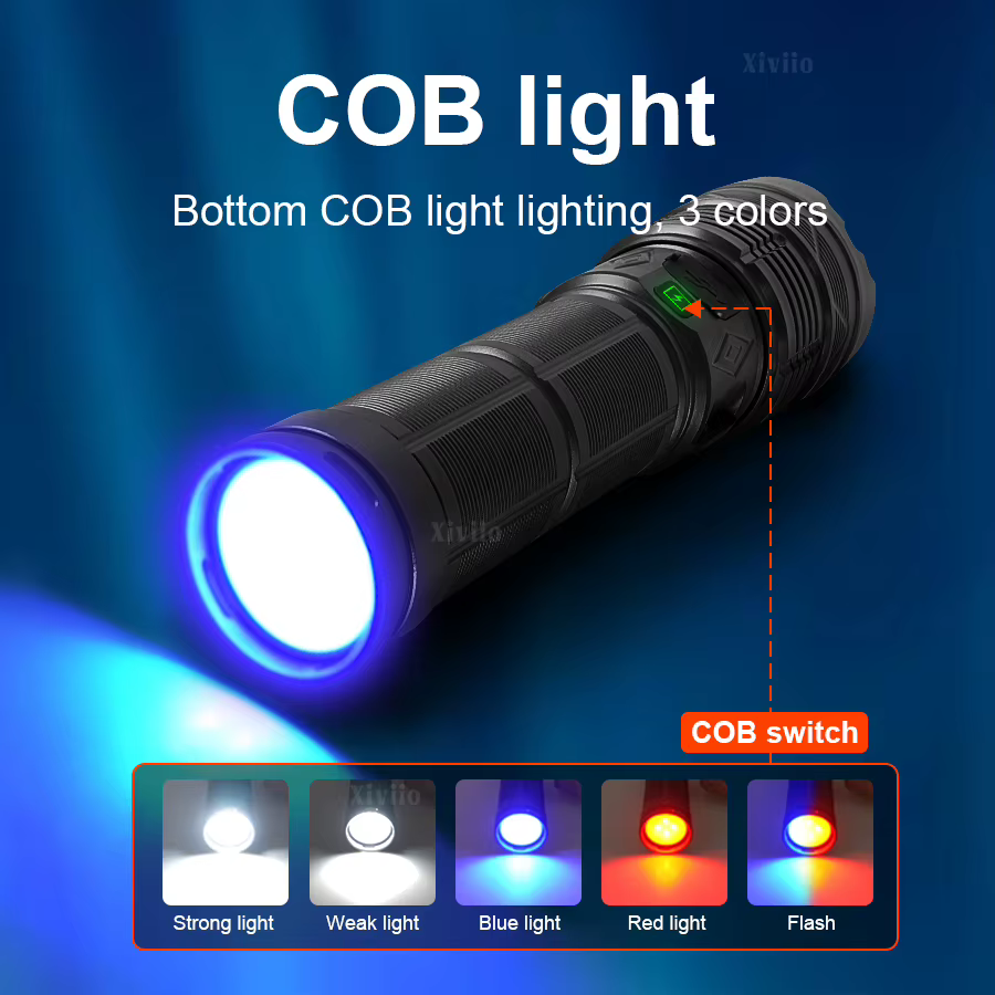 Lampe torche ultra-lumineuse la plus puissante avec lanterne tactique COB