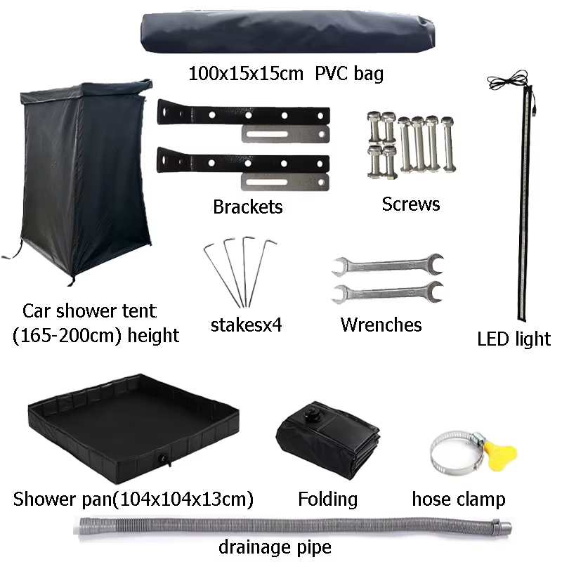Tente de douche portable pour voiture - Tente de douche latérale pour véhicule avec bac, cabine d'essayage et abri toilettes pour SUV, camping en extérieur