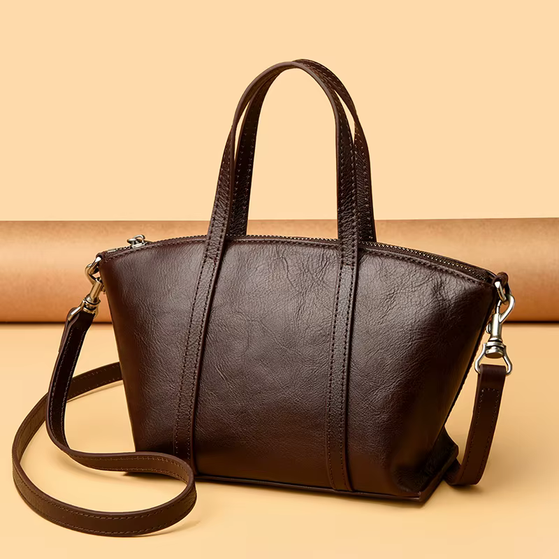 Sac à bandoulière en cuir de vache pour femme, sac à main de grande capacité pour les trajets quotidiens, sac pour femme en cuir véritable simple et polyvalent