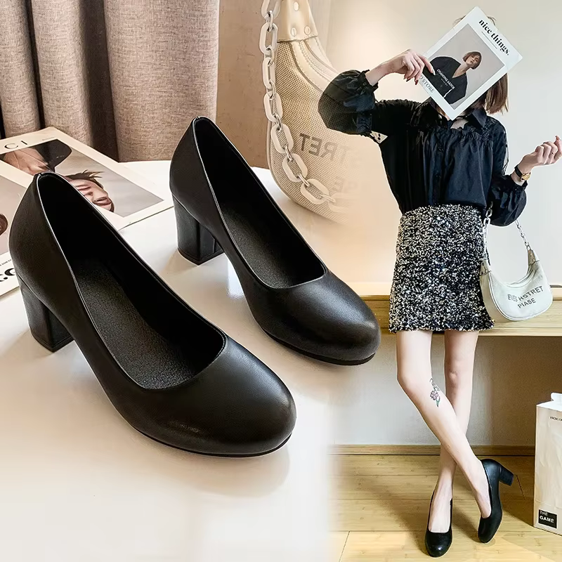 Chaussures simples en cuir pour femmes, grande taille, bouche peu profonde, mode, couleur unie, petites chaussures simples et confortables, printemps automne 2024