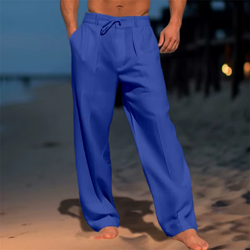 Pantalon en lin pour hommes, plage d'été, Style basique décontracté, vacances, coupe ample, respirant, usage quotidien, scène de plage, pantalon de costume approprié