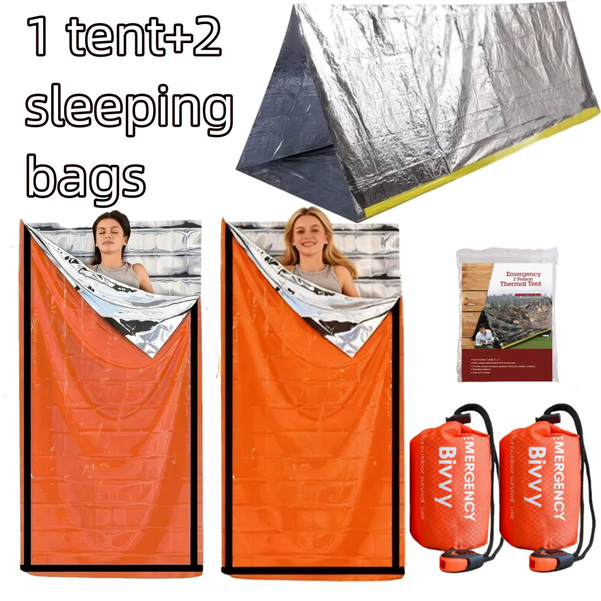 Tente thermique compacte d'urgence et sac de bivouac – Équipement de survie à déploiement rapide pour les aventures dans le désert et les randonnées d'une journée