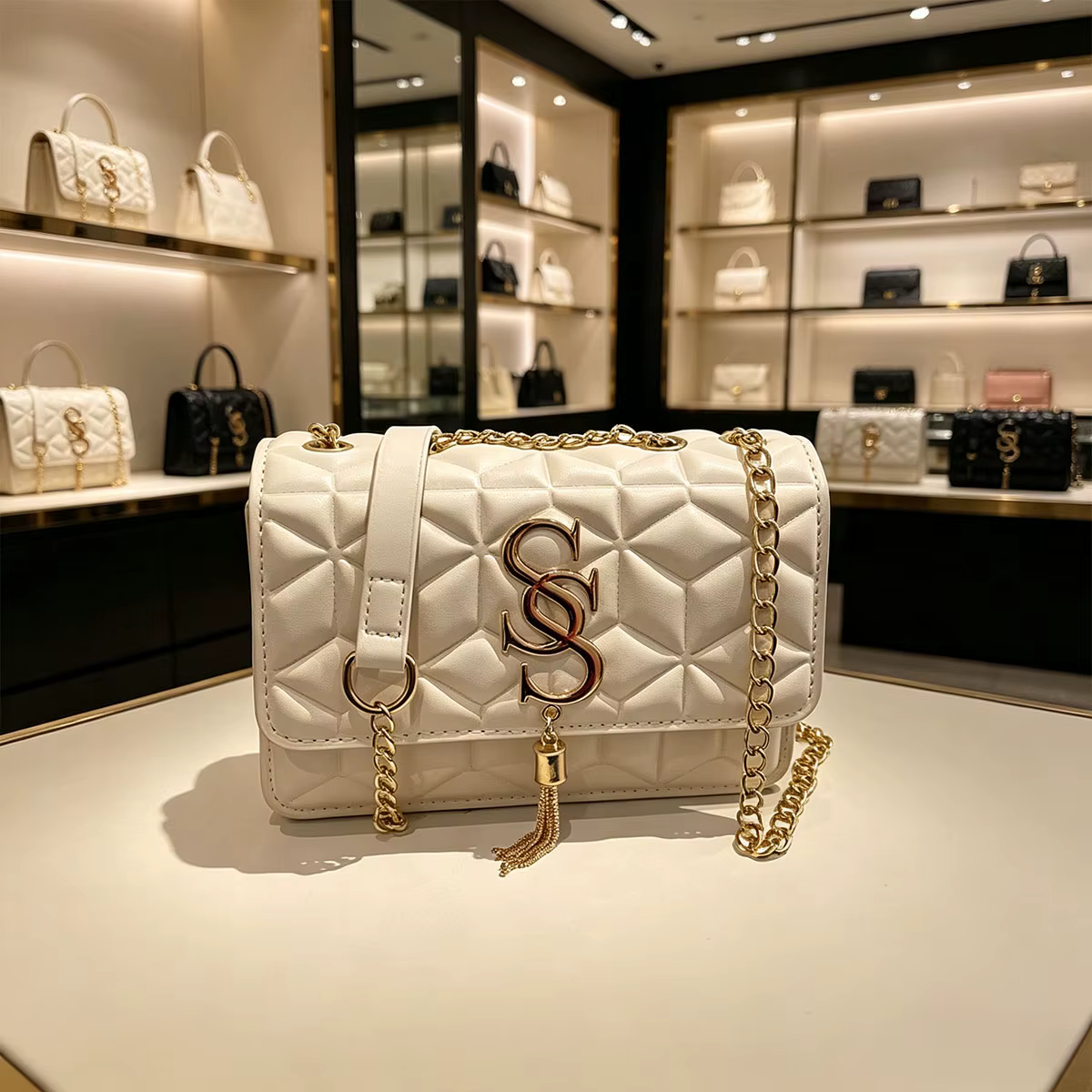 Sac carré matelassé Argyle élégant et tendance