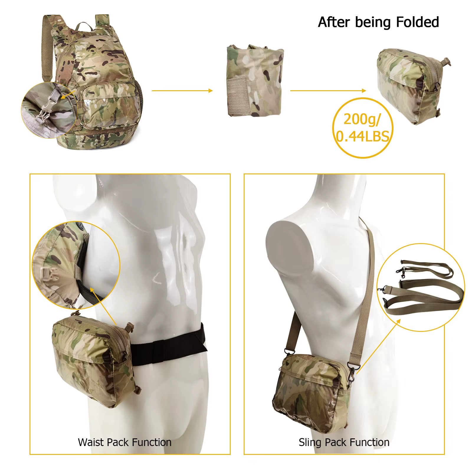 MT militaire pliable Day Pack Portable sac à dos ensemble 30L ultra-léger voyage en plein air randonnée sacs avec ceinture