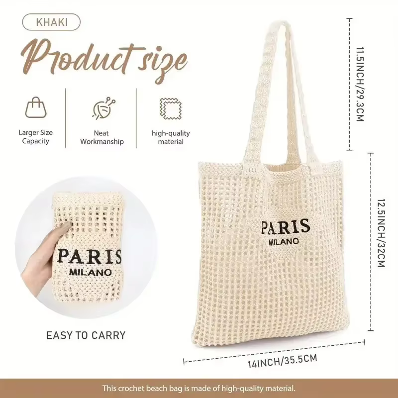 Sacs de plage en paille tendance pour femmes, sacs fourre-tout durables faits à la main, sacs à bandoulière en maille ajourée pour l'été, les vacances et les voyages