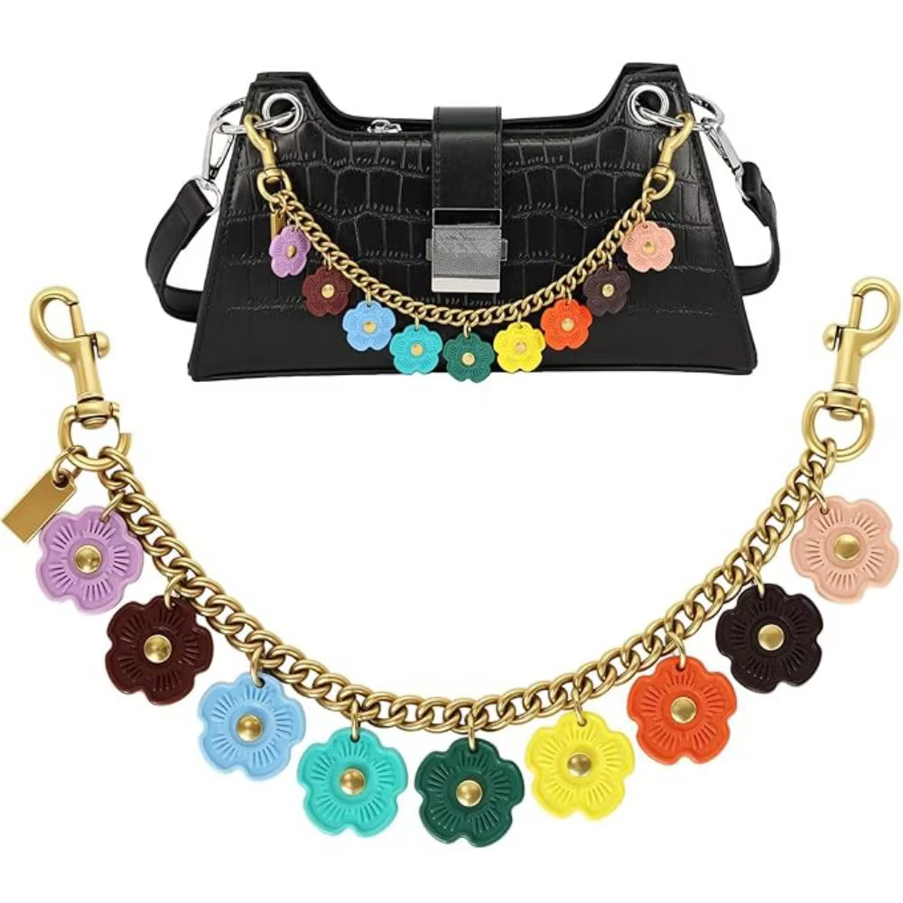Breloque de sac en forme de fleur colorée et mignonne, accessoires de sac DIY, breloque de chaîne de portefeuille, chaîne d'extension de sangle de sac en métal, porte-clés et breloques