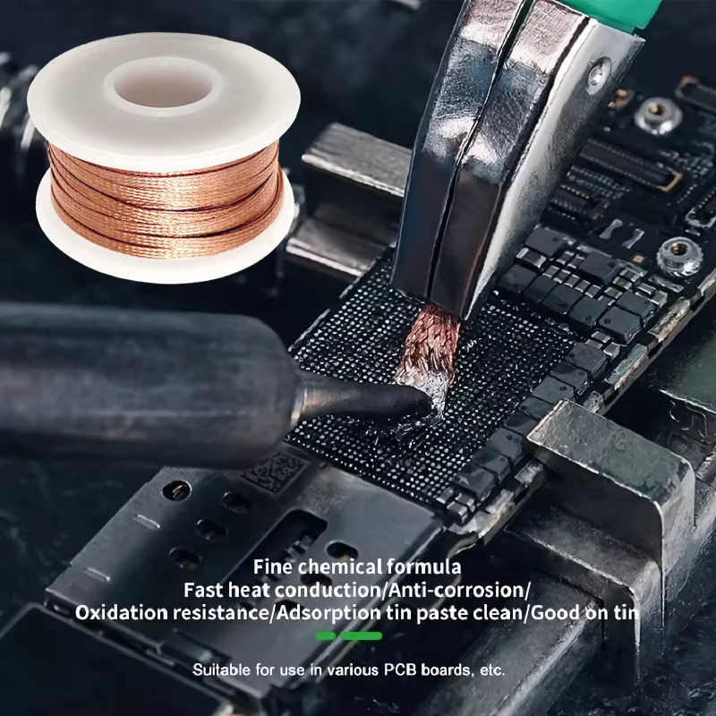 Mèche à souder tressée à dessouder revêtue de Flux, largeur 2/3/4mm, longueur 1.5M 3M 10M, cuivre de haute pureté pour réparation rapide de PCB BGA SMD