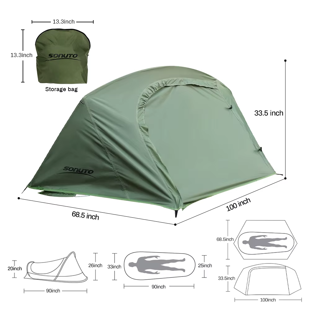 MacAAOutdoor-Tente Légère Anti-Moustiques, Lit de Marche, Tente Unique, DulShelter, Moustiquaire, Imperméable, Terrain, 1.89kg