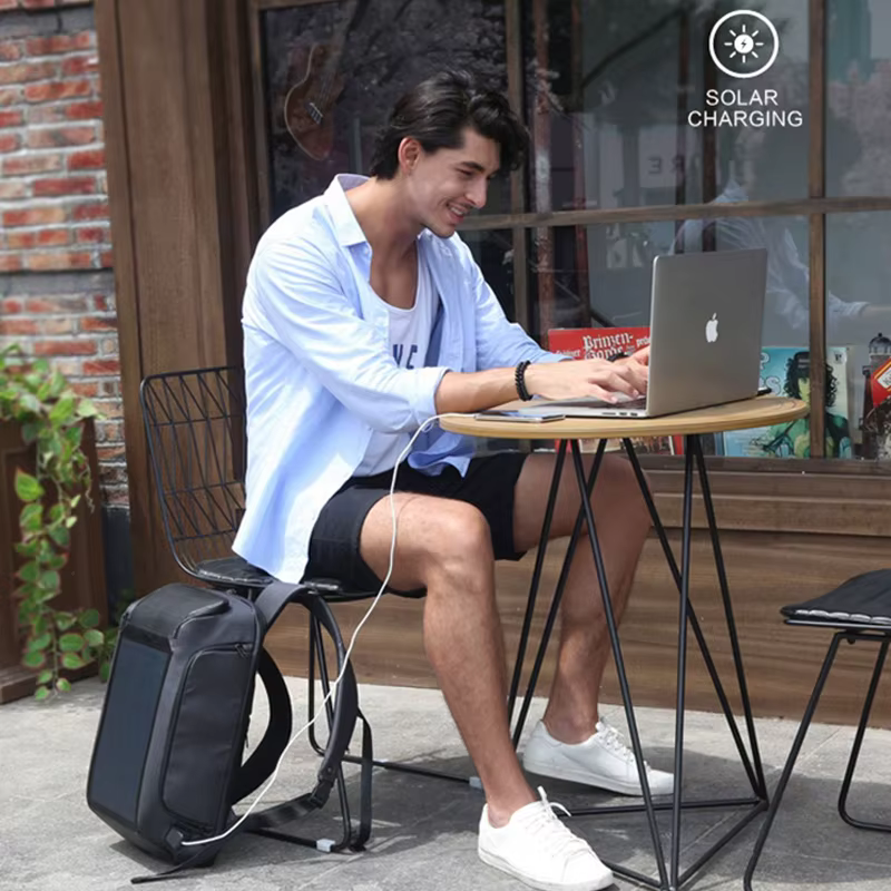Kingsons-Sac à dos à faisceau avec panneau solaire et chargeur USB pour homme