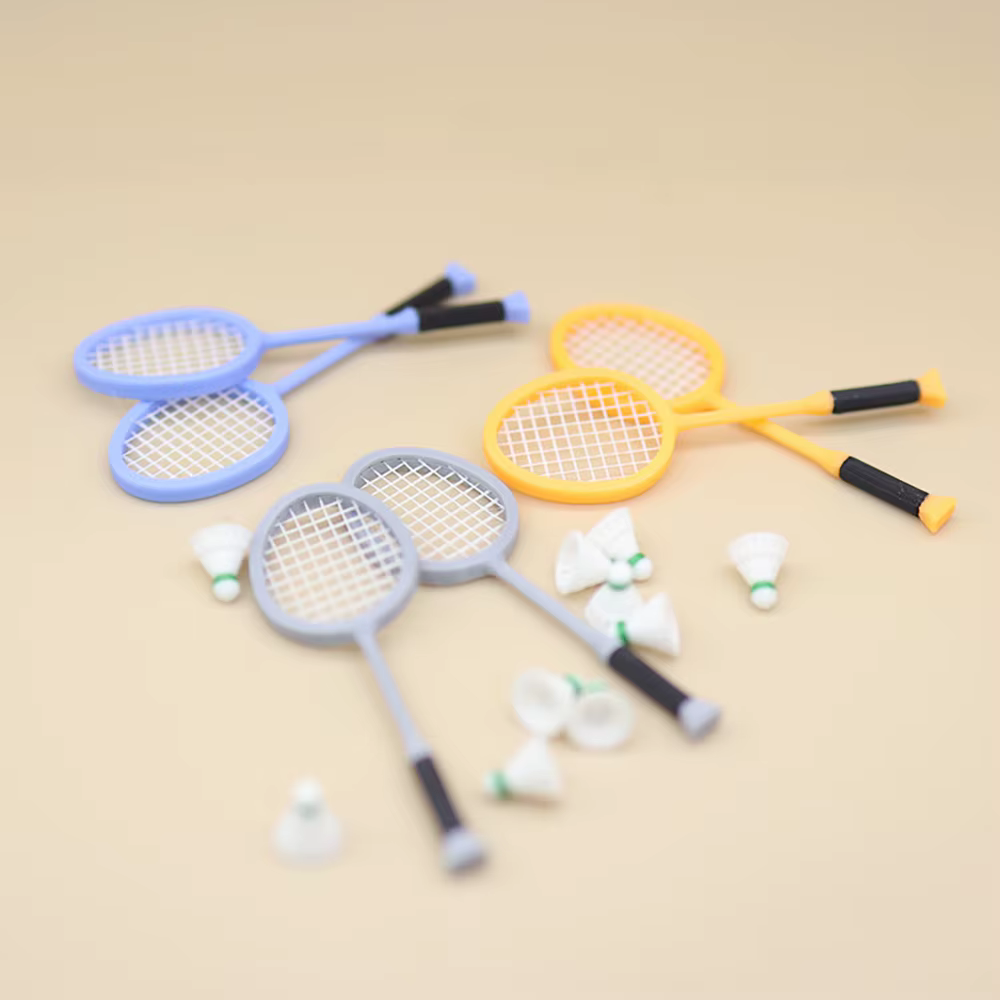 Maison de poupée Miniature, Mini Badminton de sport avec raquette, modèle pour accessoires de poupée, 3 pièces/ensemble