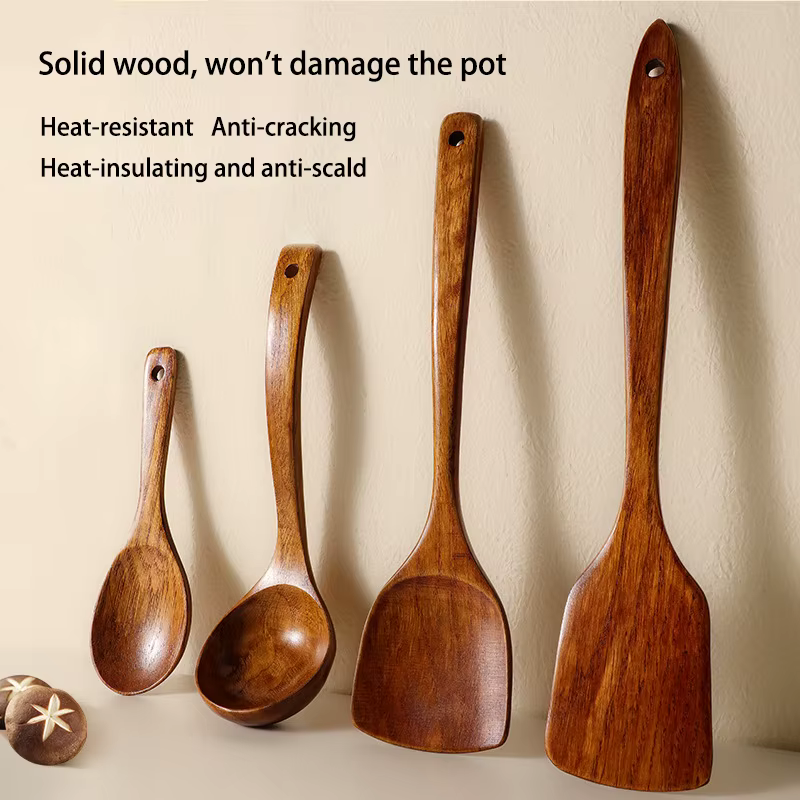 Ensemble d'ustensiles de cuisine : spatule de cuisson, spatule pour casserole, spatule en bois, cuillère, cuillère à frire, spatule pour casserole, cuillère à soupe, outil de cuisine