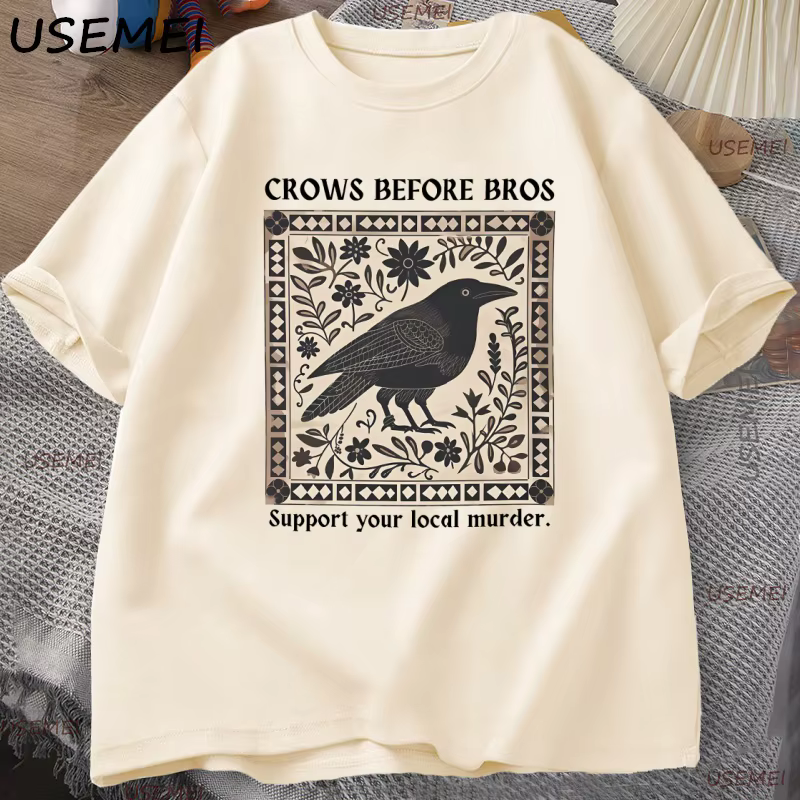 Crows Before Bros T-Shirt hommes femmes t-shirts graphiques Unique oiseau Nature T-Shirt Halloween coton col rond t-shirts