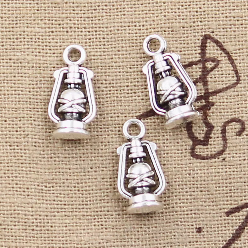 15 pièces breloques ancienne lampe à huile 16x8x6mm Antique faisant pendentif ajustement, couleur argent tibétain Vintage, bricolage bijoux faits à la main