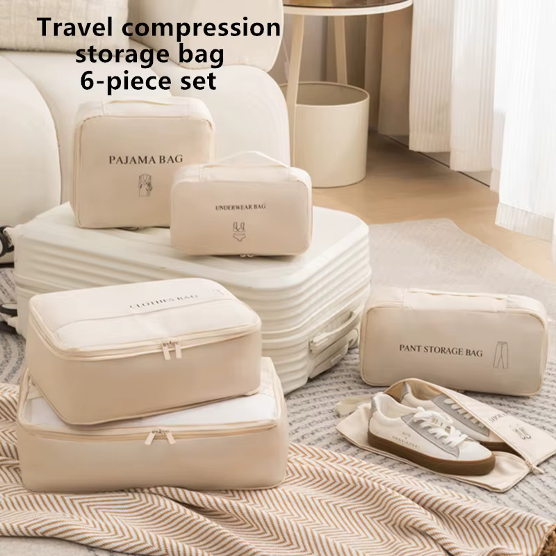 Lot de 6 sacs de compression de voyage, organiseurs de vêtements portables pour valise, étuis de rangement étanches pour bagages, sacs de rangement pour tiroirs