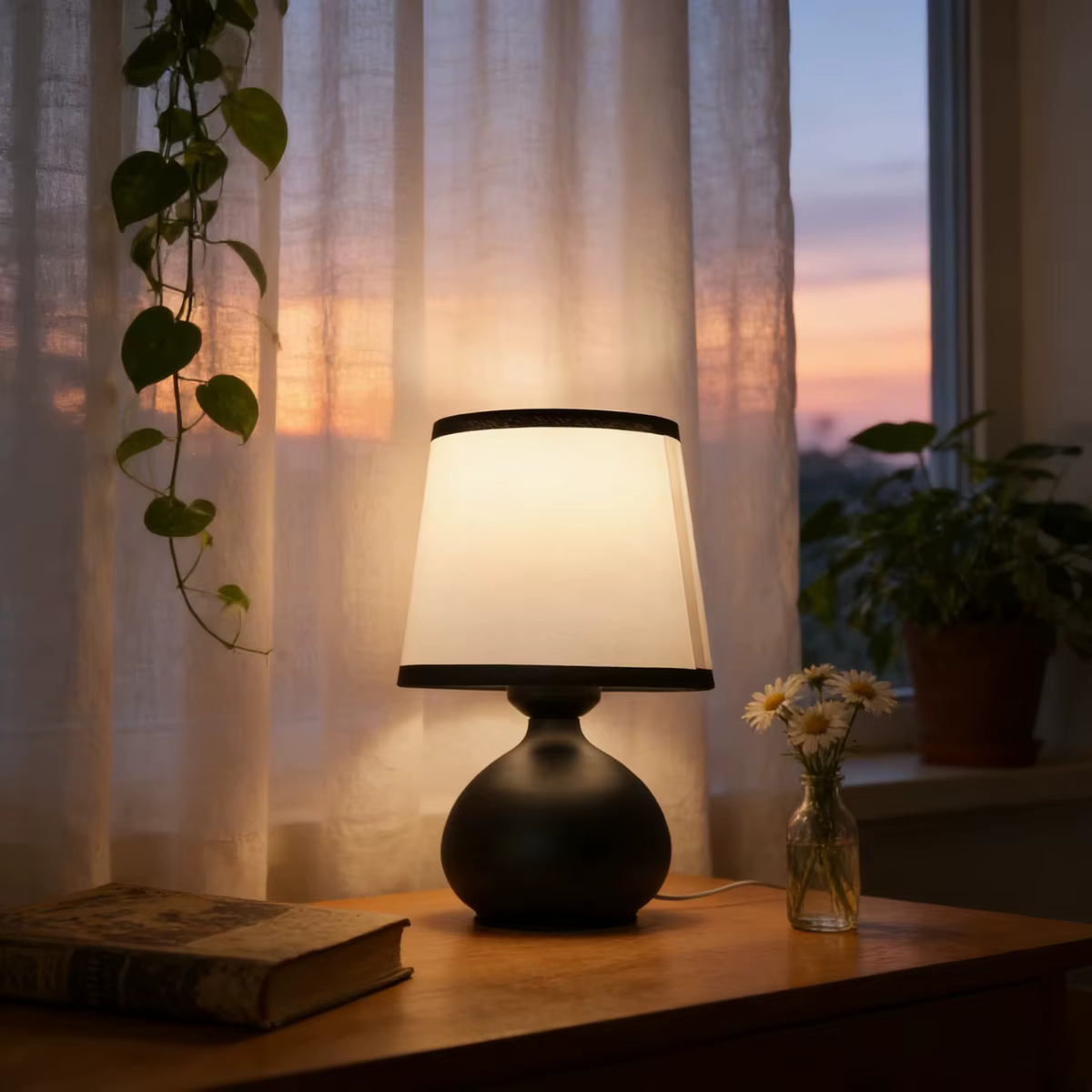 Lampe de bureau à base métallique en tissu avec lumière USB de couleur chaude, 1 pièce, adaptée à la décoration de la chambre à coucher, du bureau et du salon