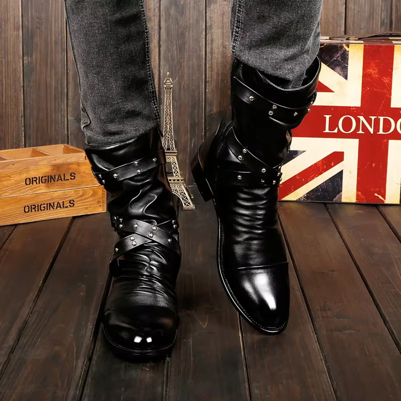 Bottes de motard de styliste pour hommes, chaussures Punk Rock noires de haute qualité, bottes de moto rétro en cuir pour hommes, bottes Chelsea